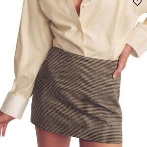 Reformation Carla Low Waist Wool Skirt Mini Tan Houndstooth Size 12